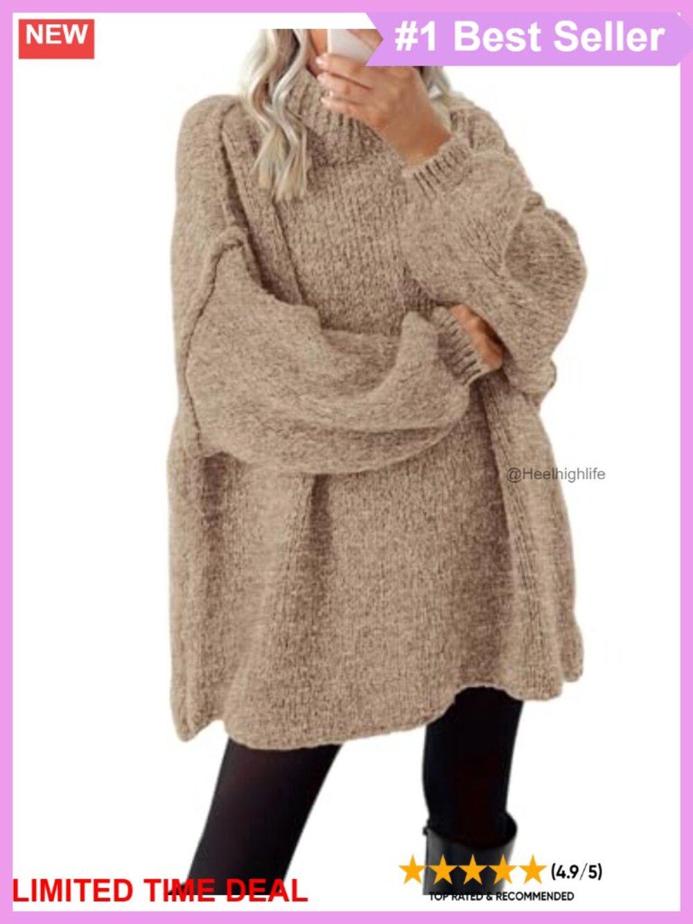 Oversized Cable Knit Mock Neck Long Sleeve Pullover Sweater